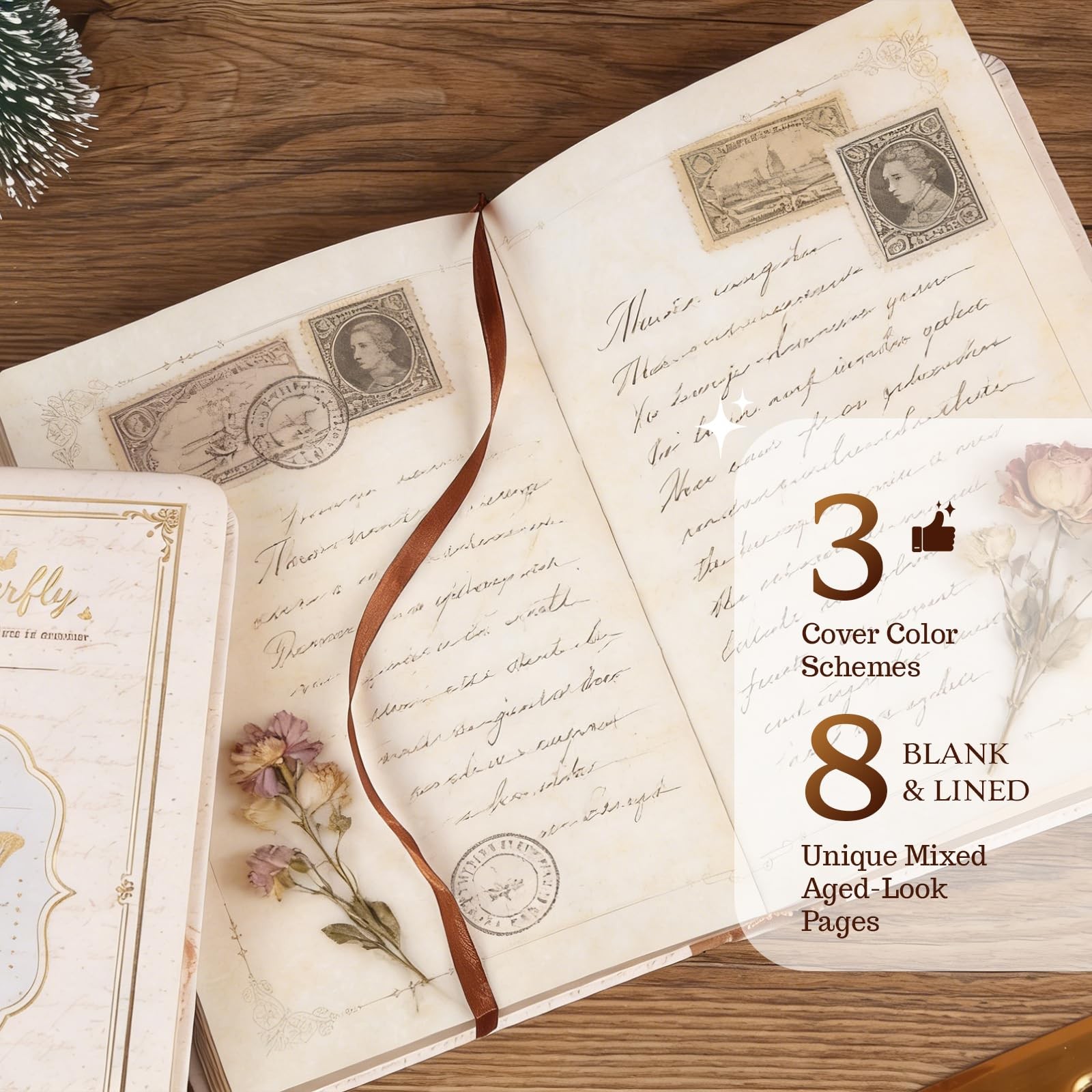 LENWA Junk Journal Book & Travel Diary – 224 Pages Mixed Paper (8 Blank & Red