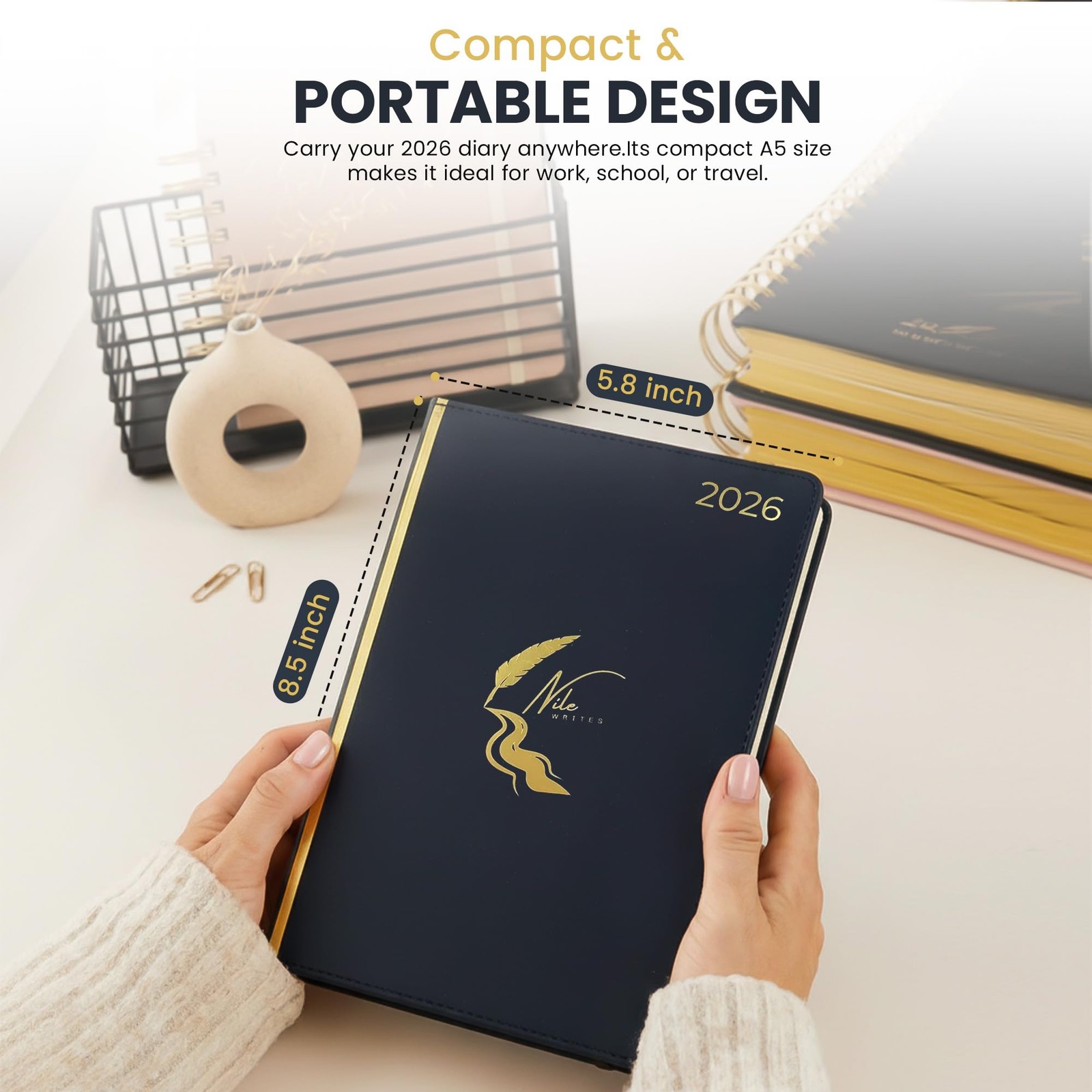 NILE WRITES 2026 Diary : A5 PU Leather 2026 Planner & Journal with A5, Black