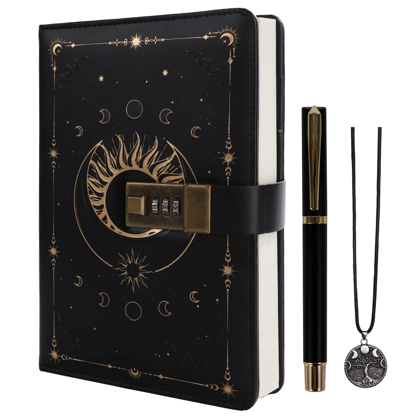 TIEFOSSI Diary with Lock, Vintage Sun Journal Lock for Women A5, Black