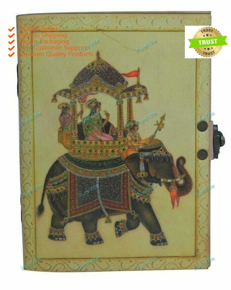 Elephant Print Leather Cover Journal Unlined Blank Notebook Vintage Diary