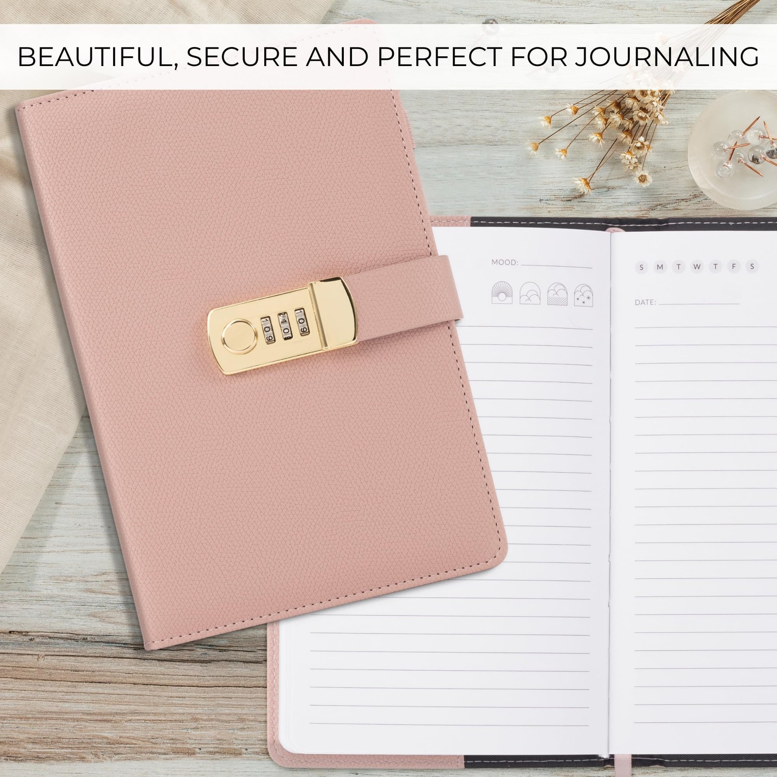 Pink Leather Diary with Lock Aesthetic Journal 8.5 x 5.6 Inch