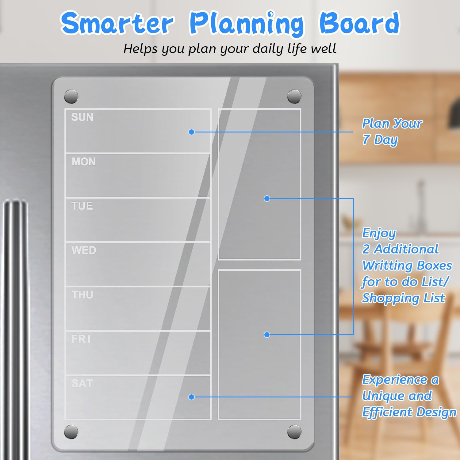 SULOLI Acrylic Magnetic Weekly Planner for Fridge, Clear 8″W x 8.3″H,