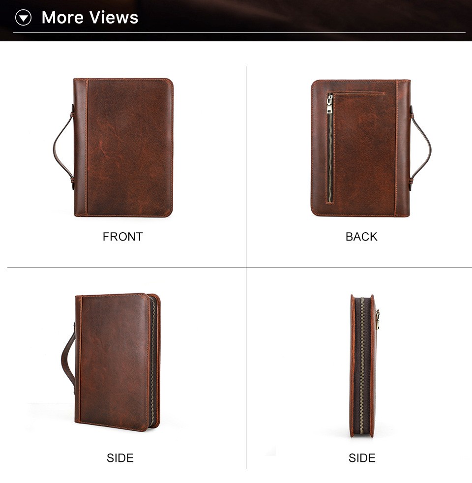 A5 Leather Journal Cover Zippered Portfolio Business Notebook Sleeve Pen Holder