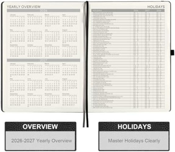 2026-2027 Grey Faux Leather Weekly & Monthly Planner with Pen Loop, 8.5X11