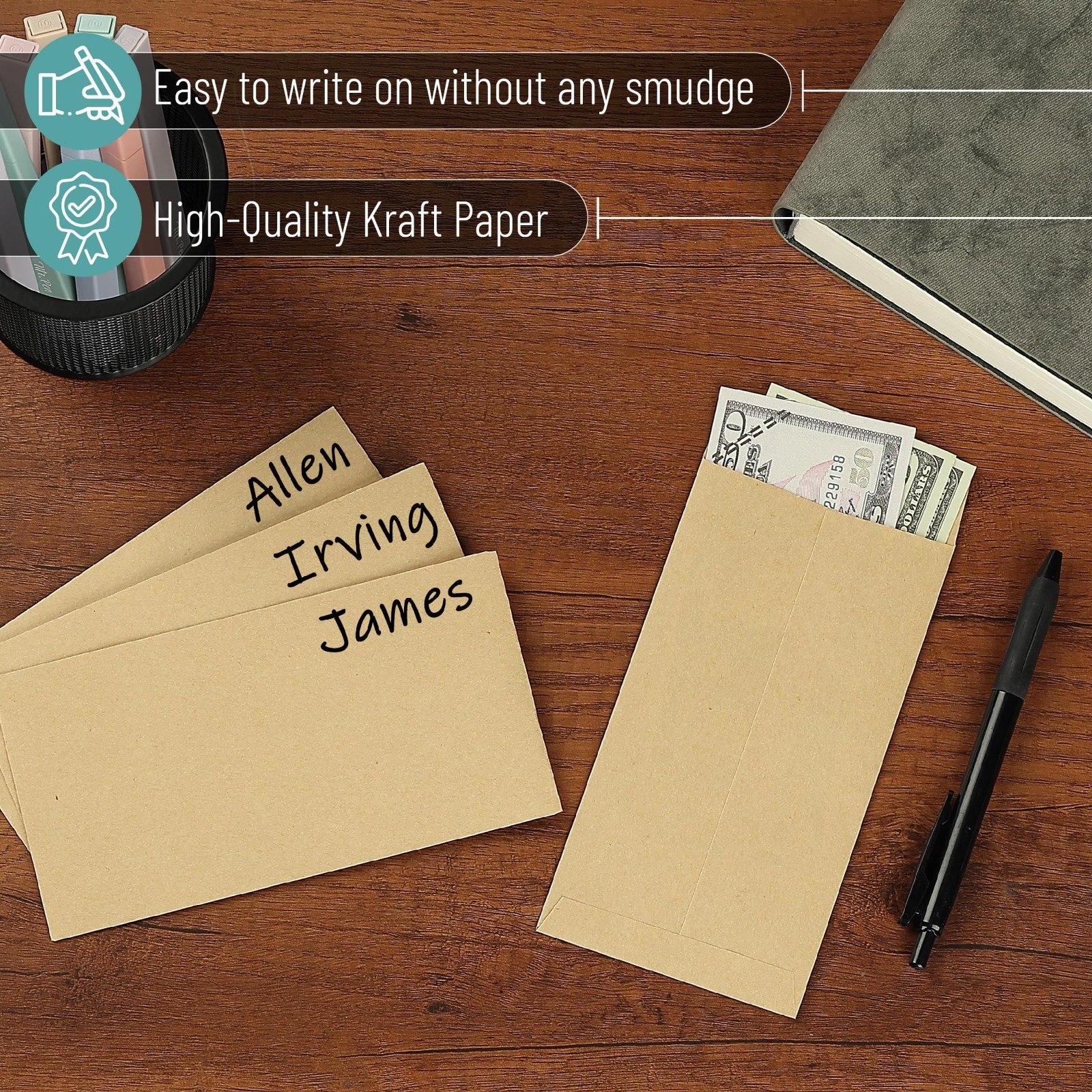 500 Pack Self-Adhesive Cash Envelopes 6.5″ x 3.5″ – Kraft Paper Budgeting & Orga