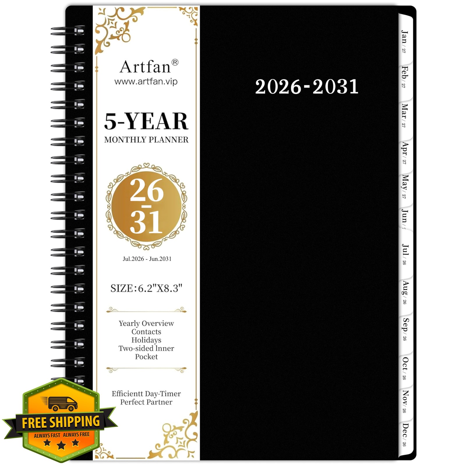 Artfan 2026-2031 Monthly Planner Black A5