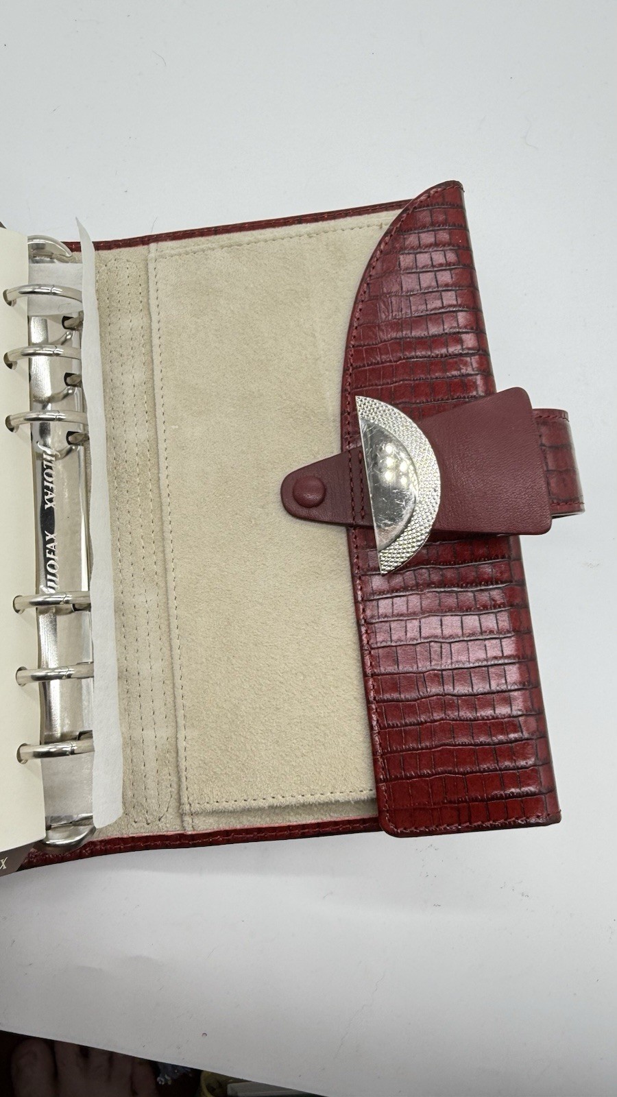 Filofax Ruby red Deco Personal size planner Organizer Italian Leather Croc. Embo