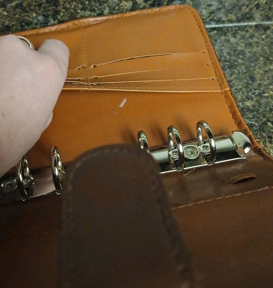 80’s 90’s Faux Leather Boho Color Block 6 Ring Planner Organizer w/ Wallet-8×6