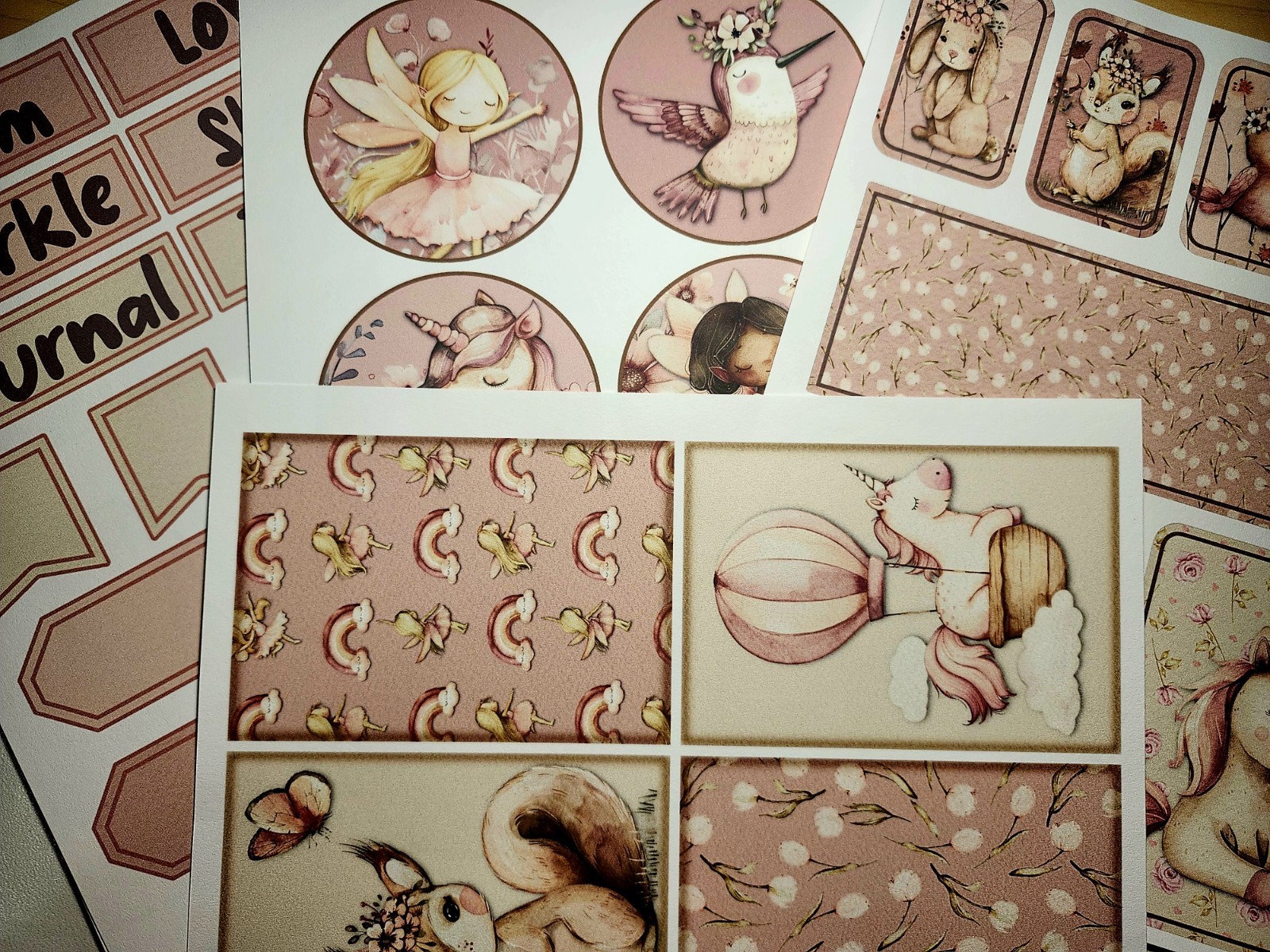 Junk Journal Booklet “UNICORNS & FAIRIES” Handmade Lg 8.5″x5.5″ 40pgs