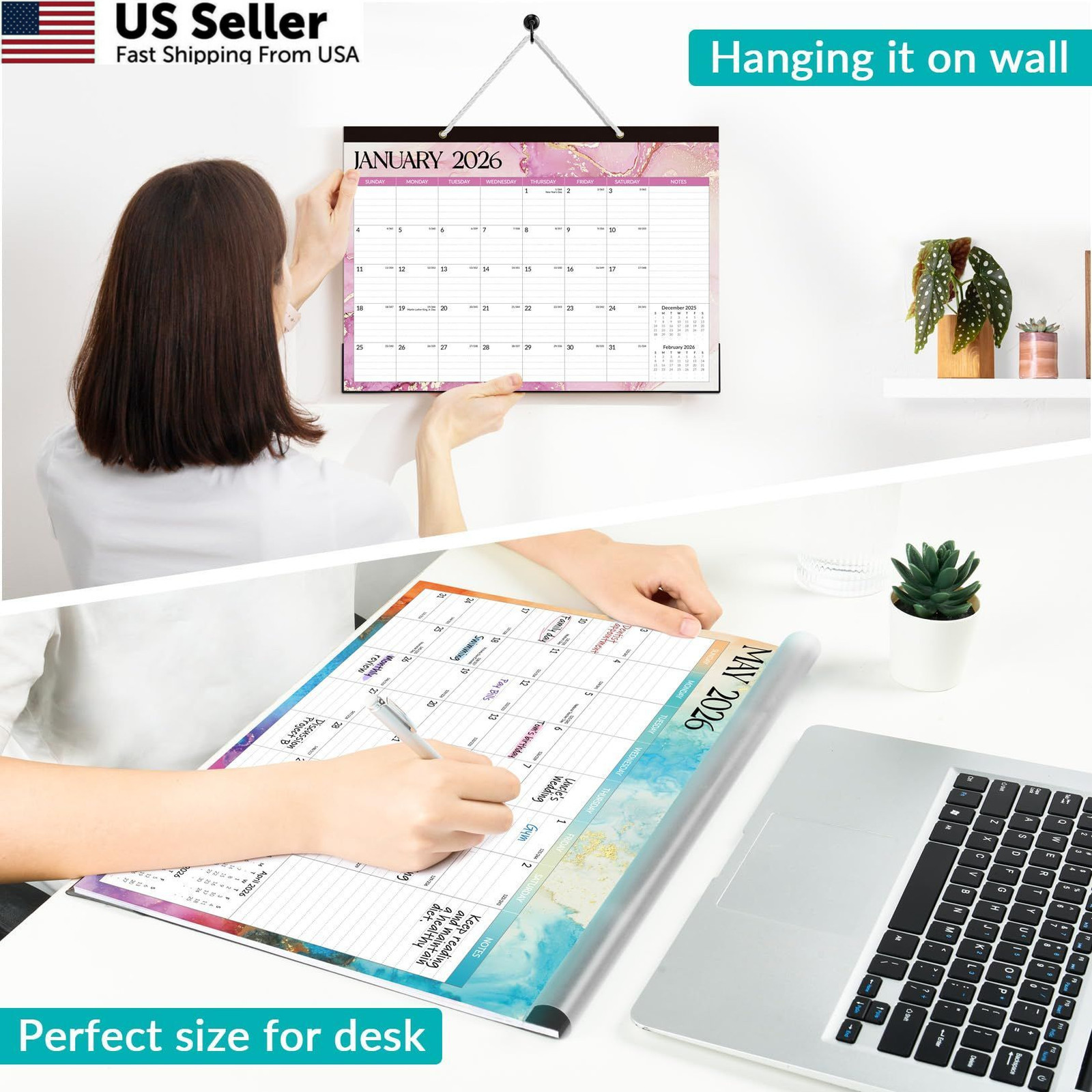 Forvencer Desk Calendar 2026, 26 Months 17 x 12″- (Nov 2025-Dec 2027), Green