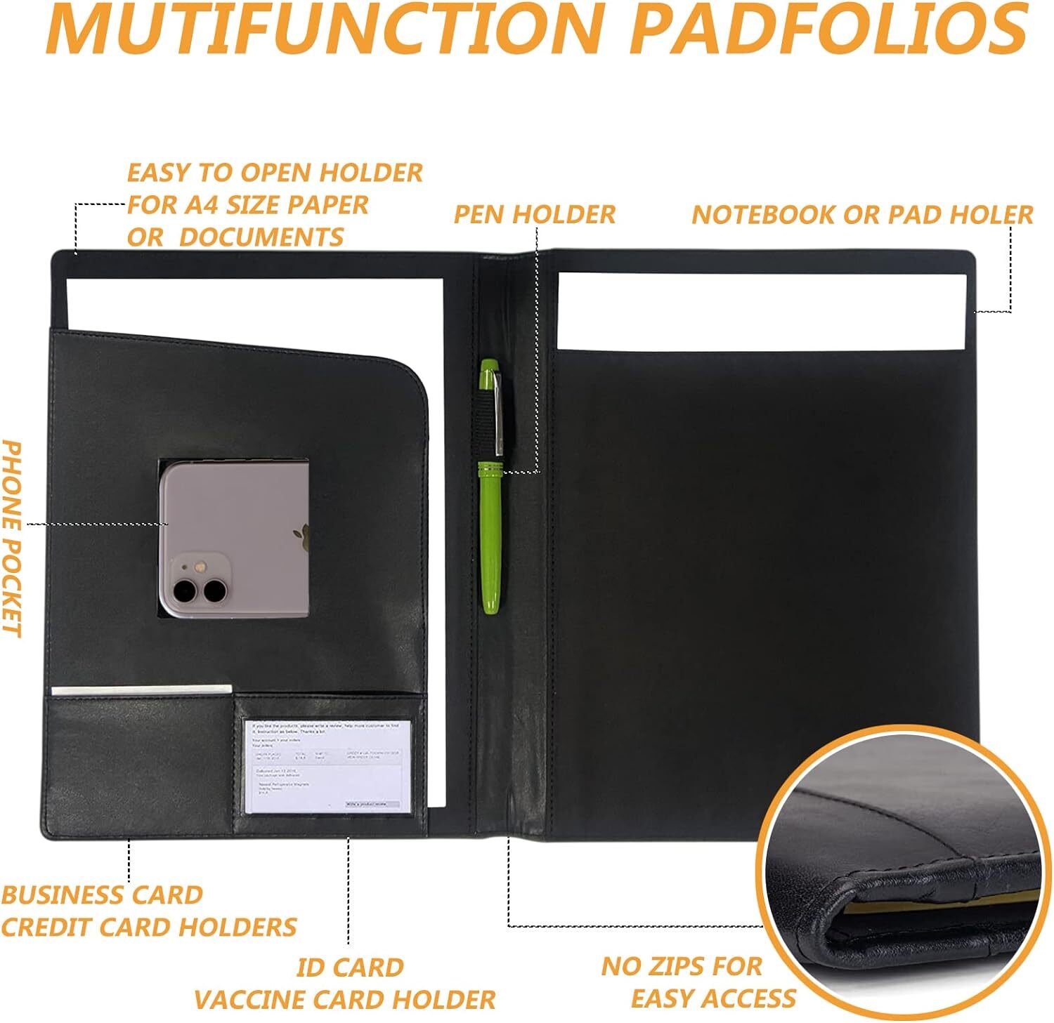 Leather Portfolio Folder Padfolio, Business Padfolio Organizer Document Planner