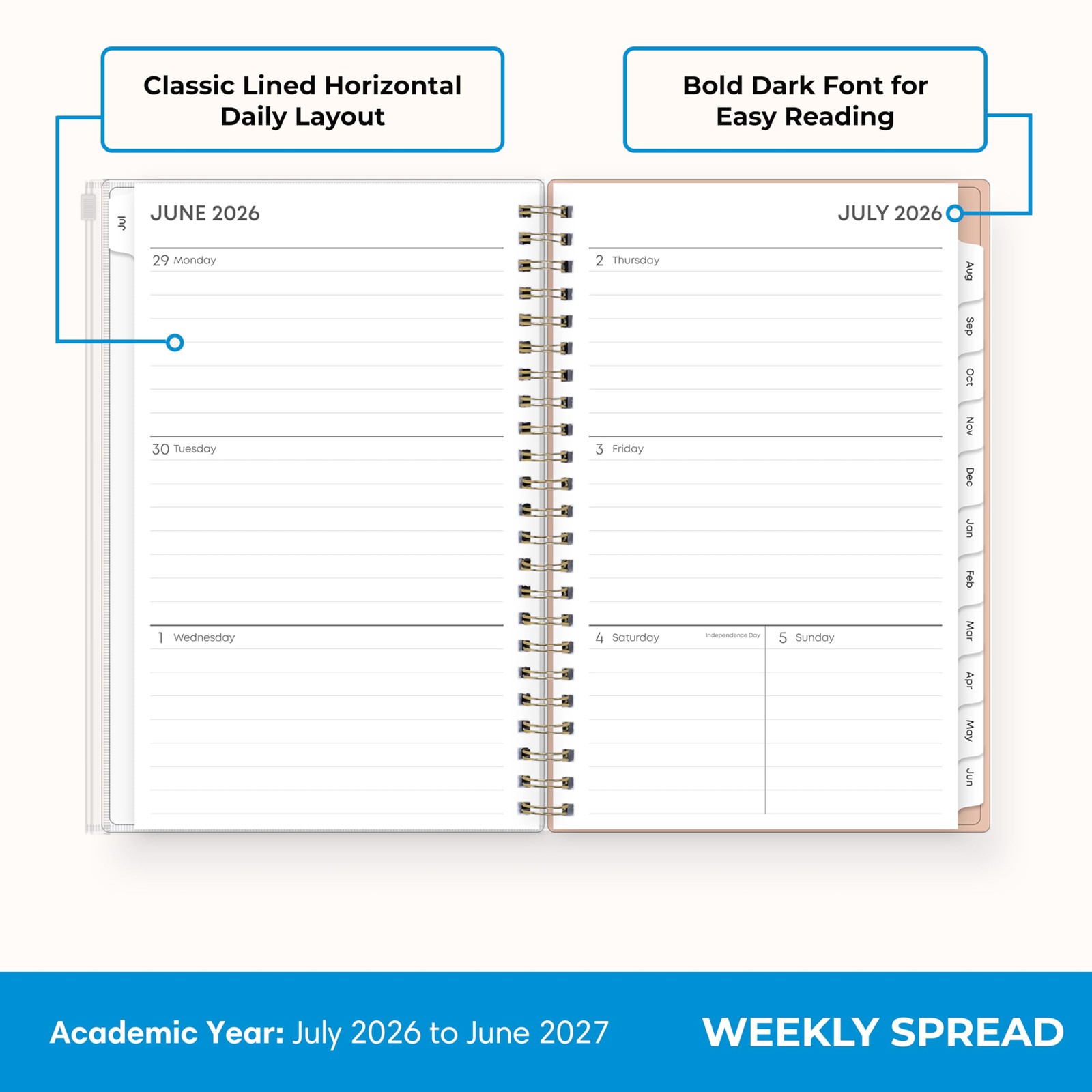 Blue Sky 2026-2027 Weekly and Monthly Academic Year Planner Calendar, July 20…