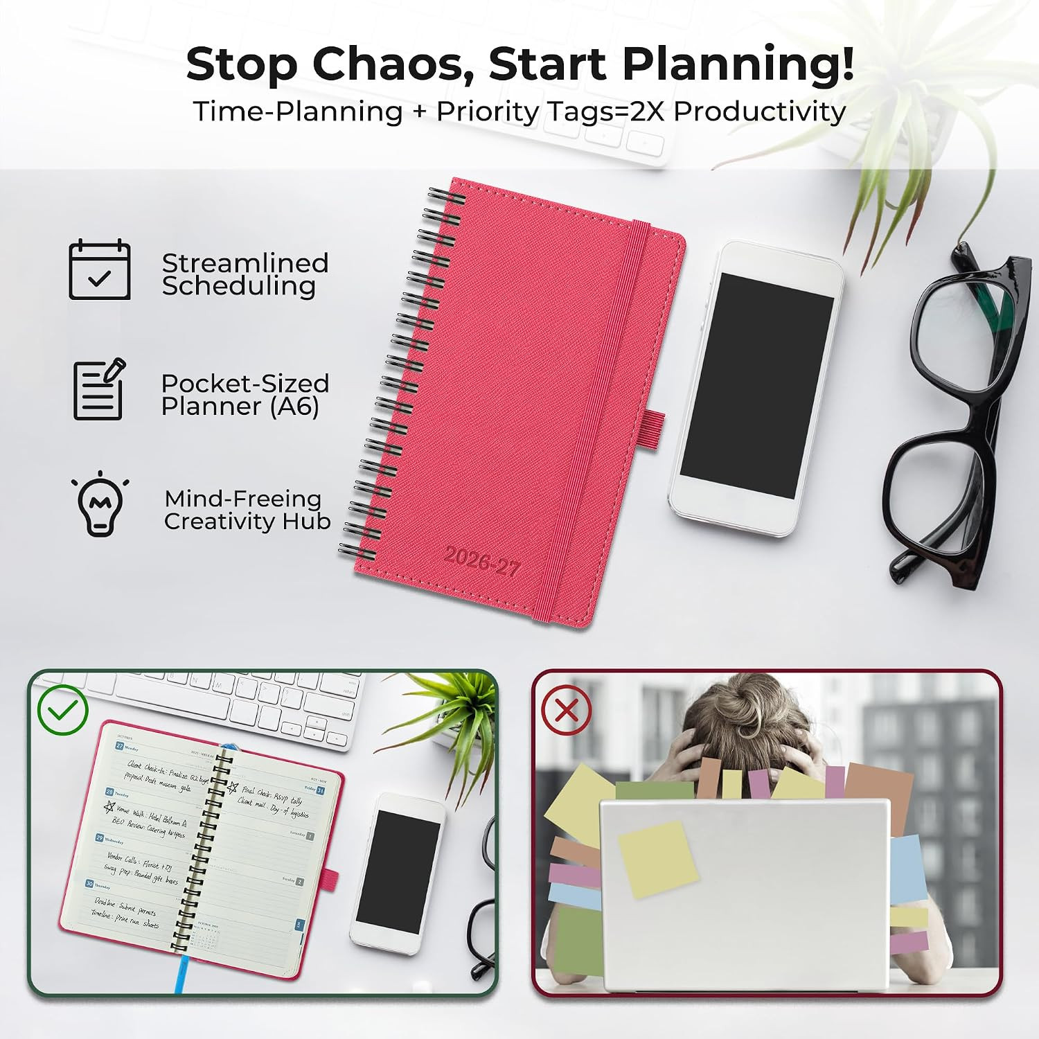 Planner 2026-2027 Daily Weekly and Monthly,6.5″X3.75″,18 Months Spiral Bound Cal