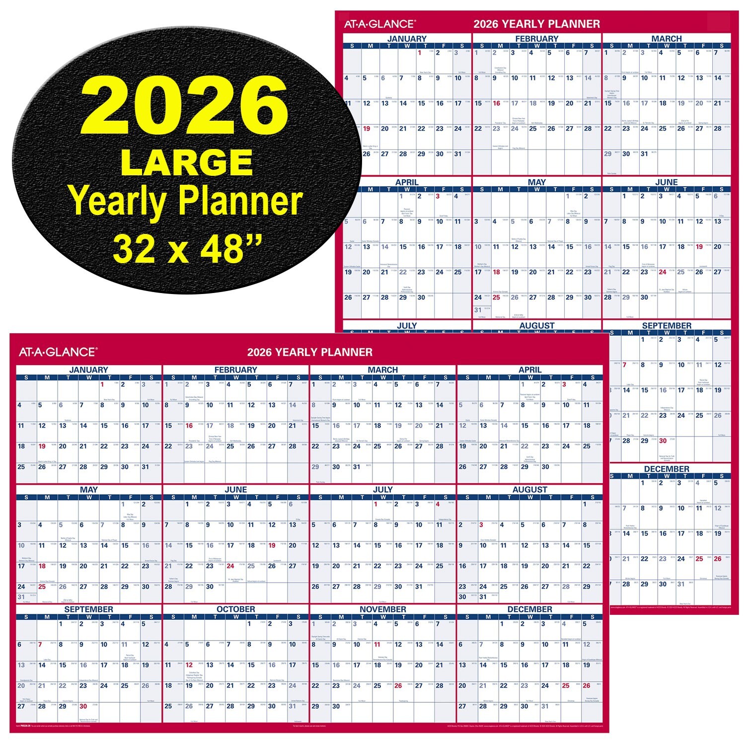 At-A-Glance PM326-28 2026 Yearly Planner, Large Dry Erase Wall Calendar 32 x 48″