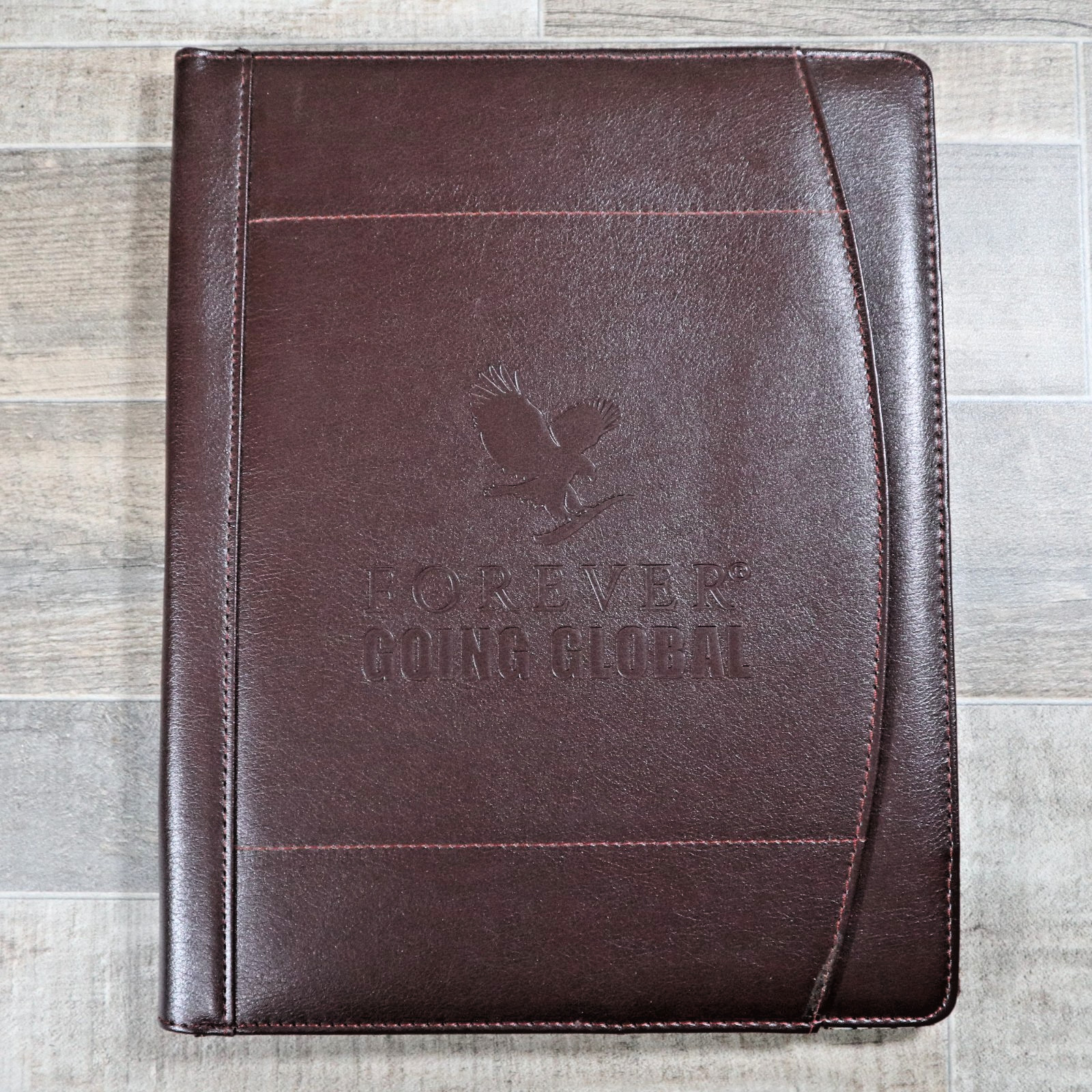 Brown Faux Leather Binder Portfolio “Forever Going Global” Eagle Business