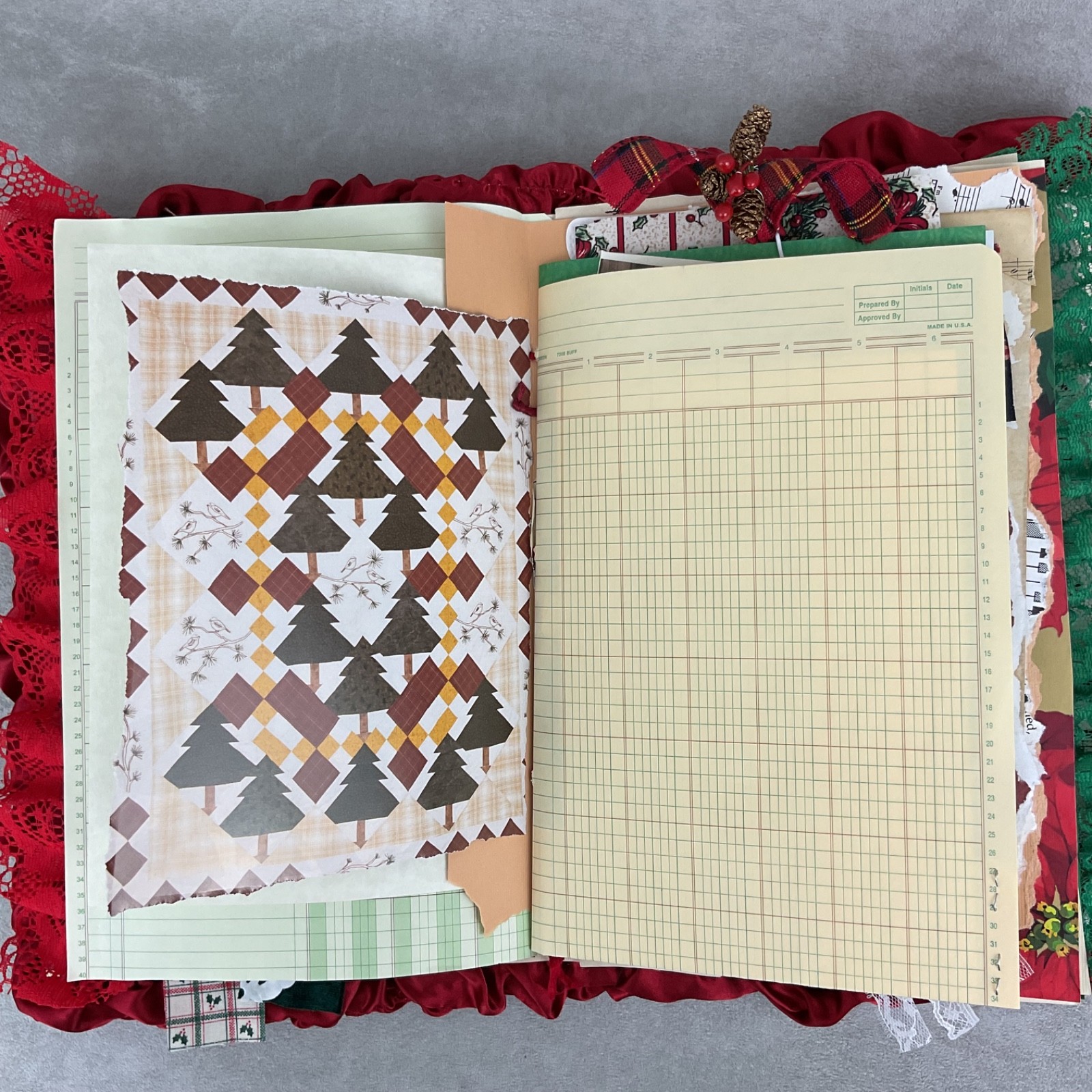 Handmade Christmas Junk Journal – 86 pages mixed media art book – quilted plaid