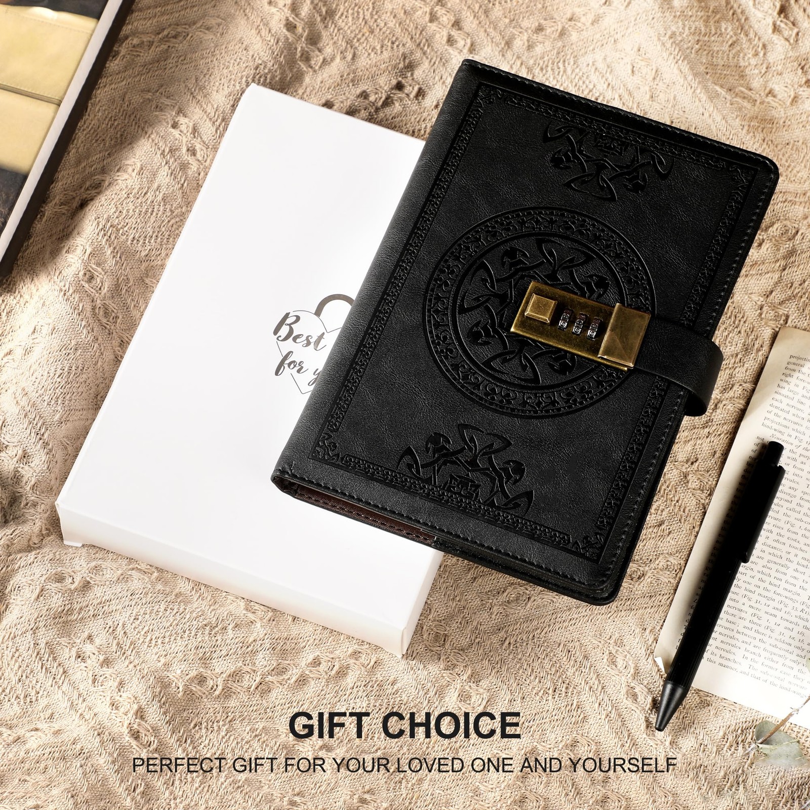 CAGIE Journal with Lock for Men and Women Refillable 290 Lined Pages Black
