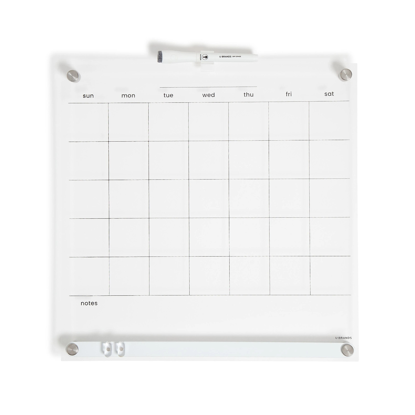 U Brands 16″ x 16″ Acrylic Monthly Calendar Dry Erase Magnetic Bar Board Planner