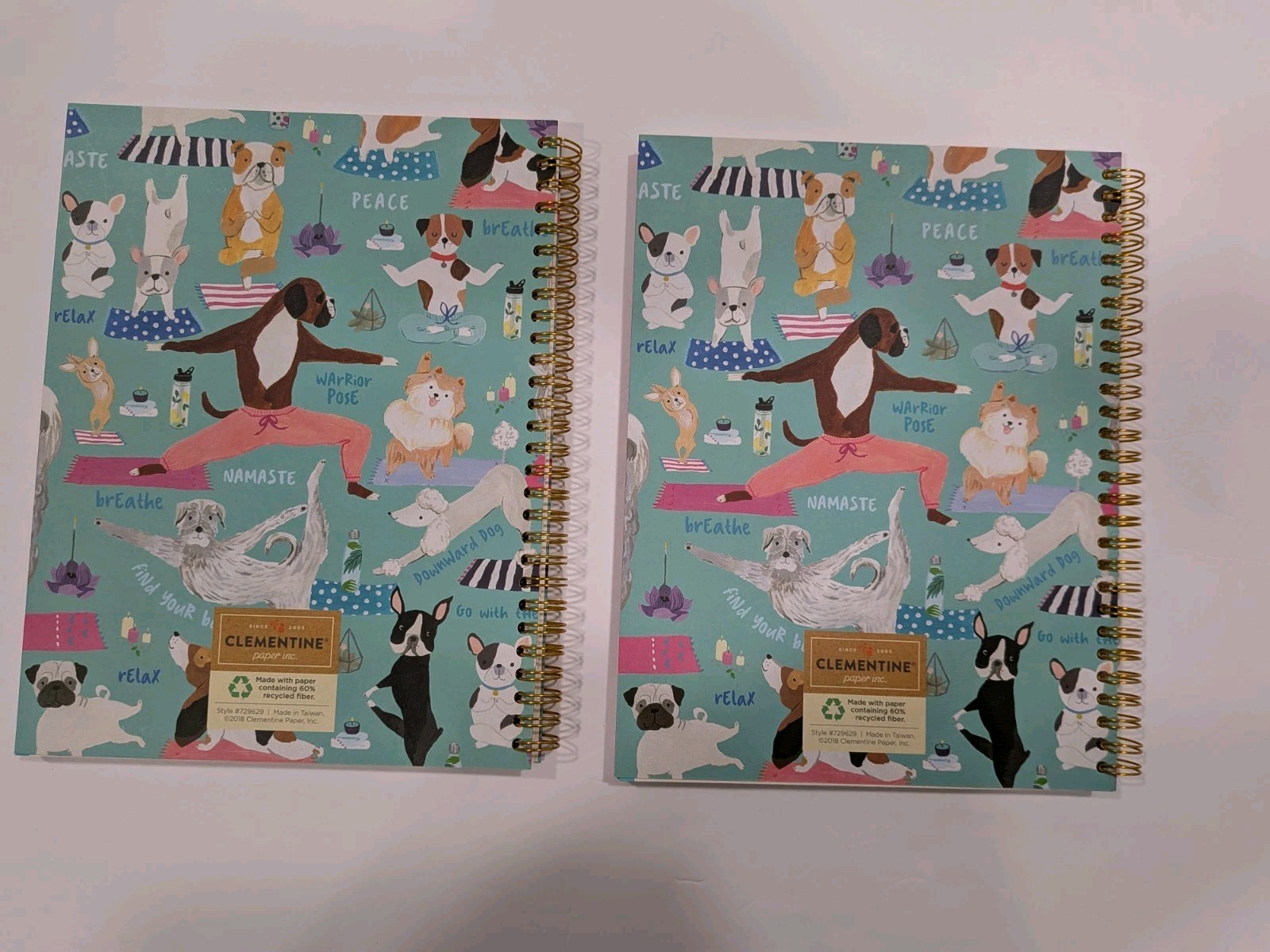2 Clementine Dog Yoga Pose Lined Spiral Journal Notebooks Recycled Fiber