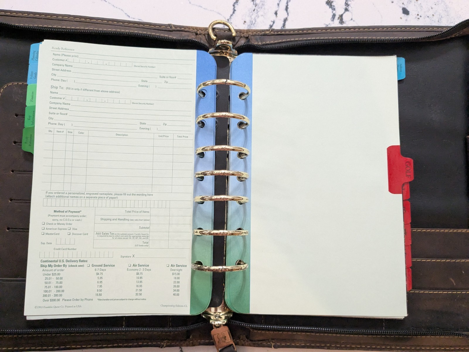 VTG Franklin Covey Brown Leather Zip Planner Folio Riverwood USA Made **READ**