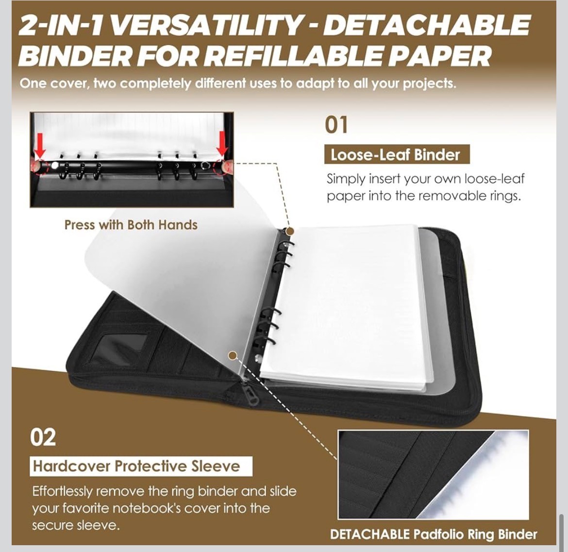 All-In-One Tactical Notebook Padfolio Detachable A5 6-Ring Binder Black Camo