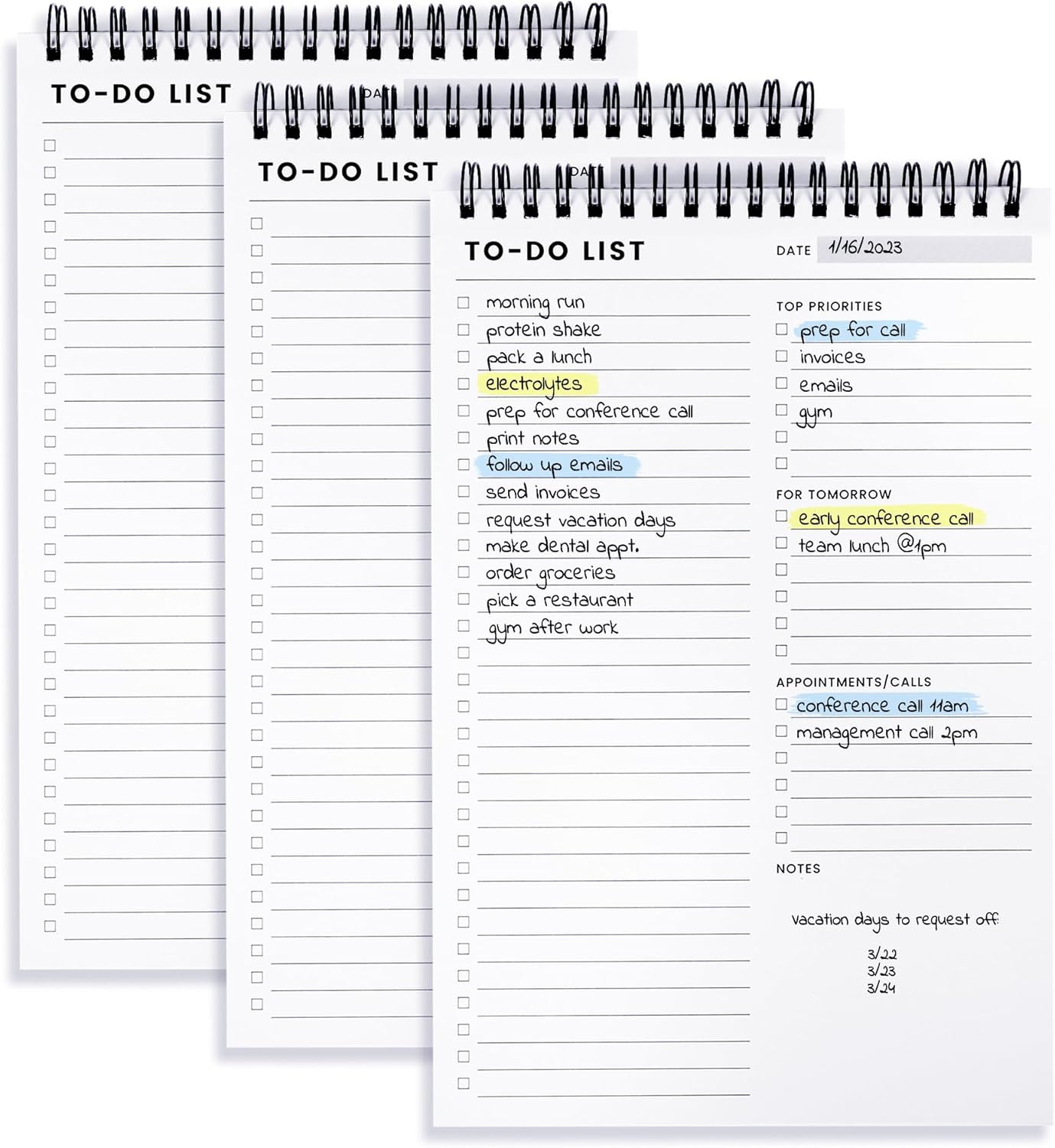 To Do List Notepad 3 Pack: Has Multiple Functional Sections – 6.5 x 9.8″ 60 Shee