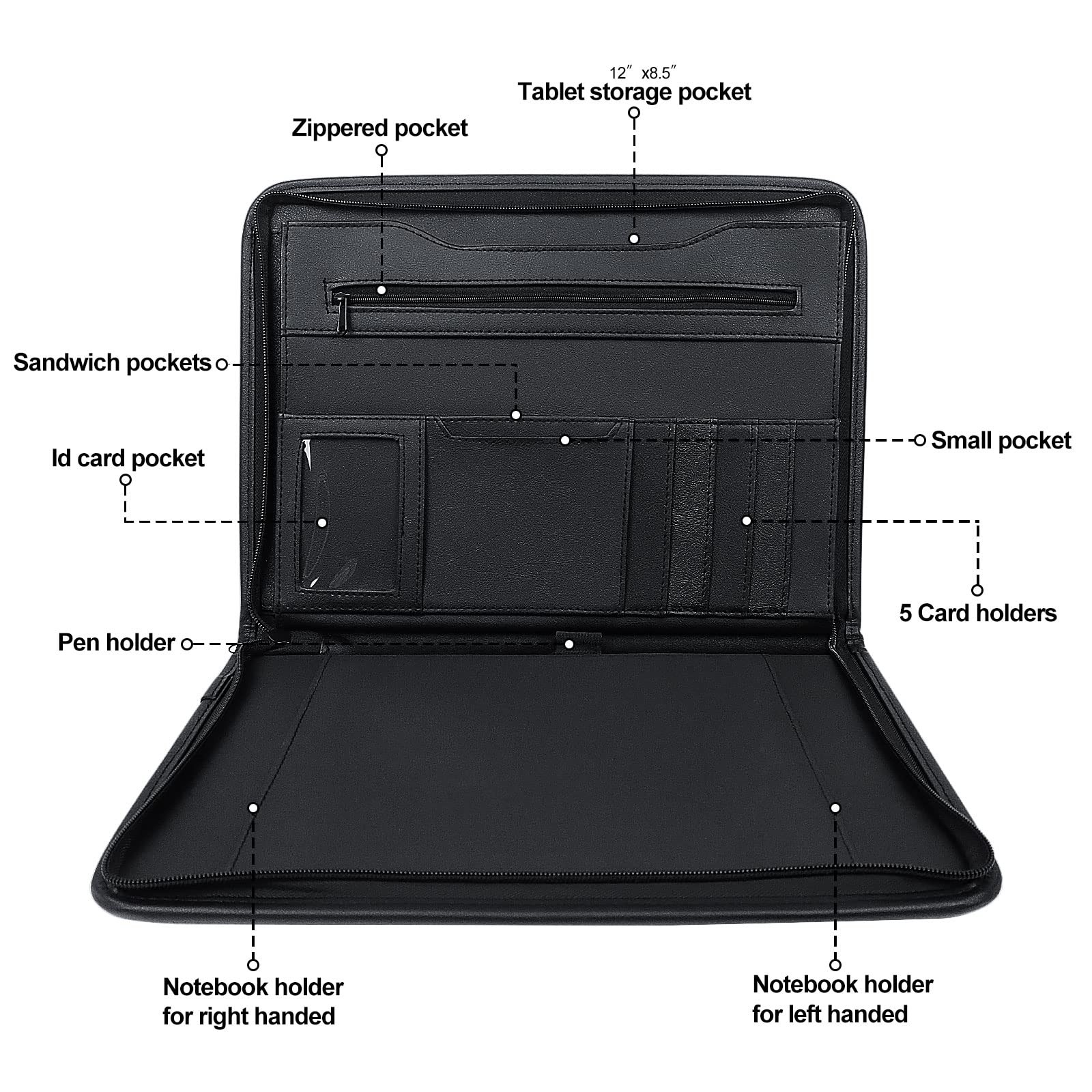 Godery Zippered Padfolio Portfolio Binder, Leather Business Portfolio, 8.5 x…