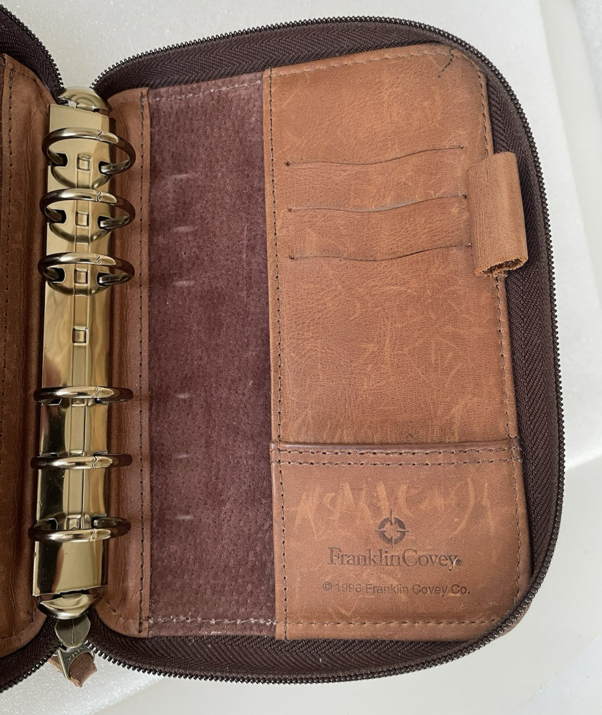 Vtg.1996 ~ Franklin Covey Space Maker ~6 Ring Binder/Planner Brown Leather ~ USA
