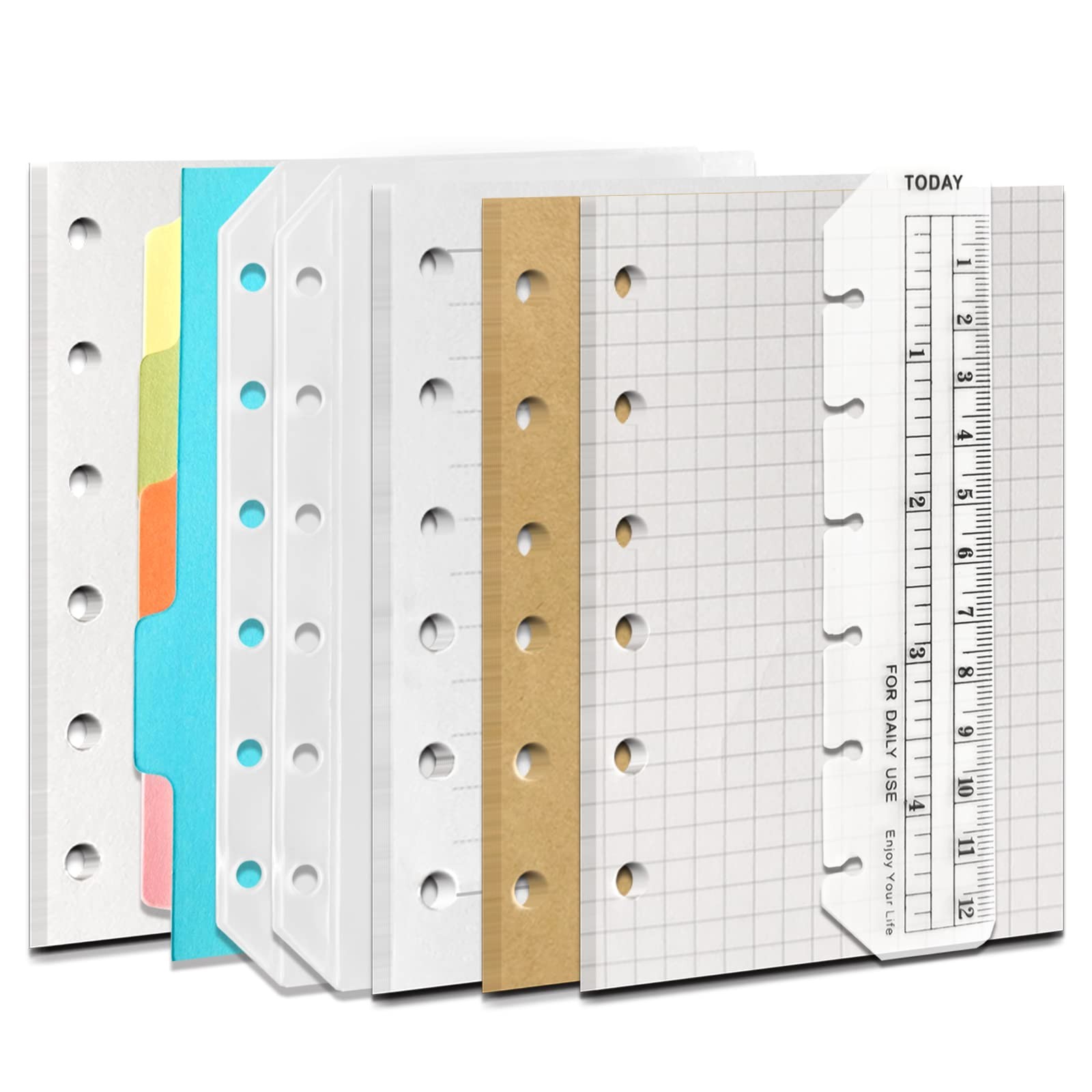 DY.2ten A7 6-Hole Binder Notebook Refills Set -(Gridded Paper a7, Clear