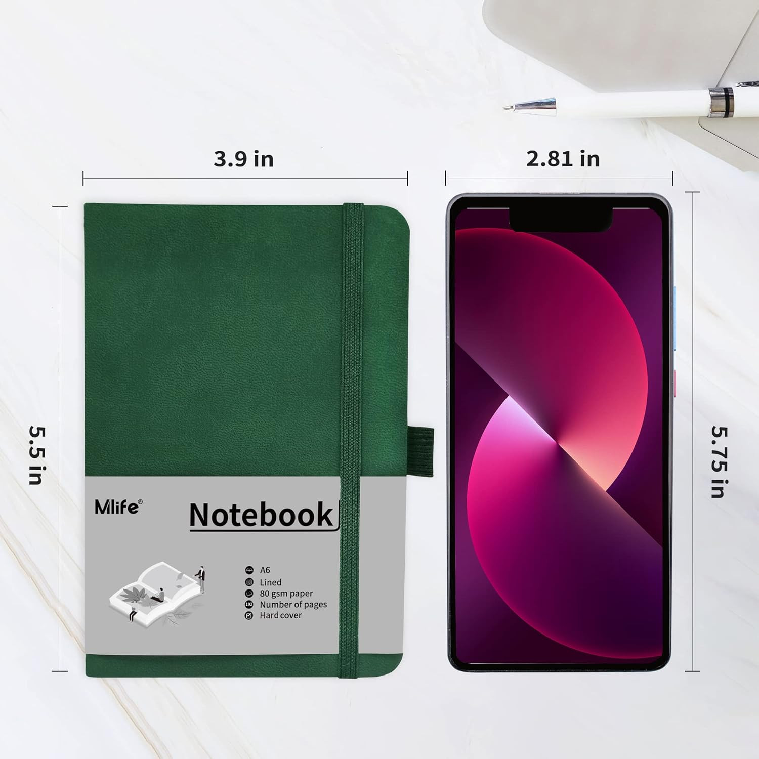 A6 Small Journal Notebook, Lined Pocket Notebook with Pen Holder, Mini Notebook