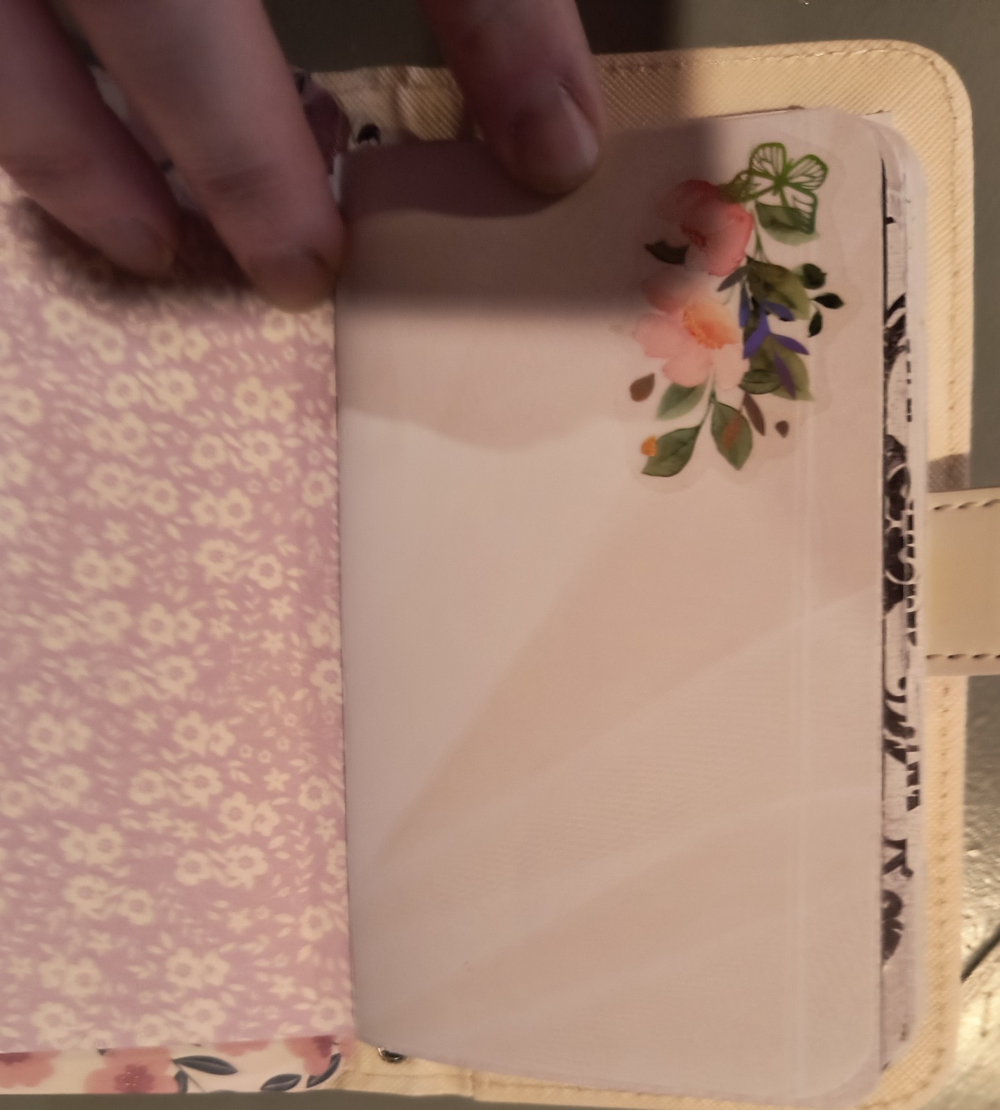 small upcycled phone case junk journal white religious theme with pen