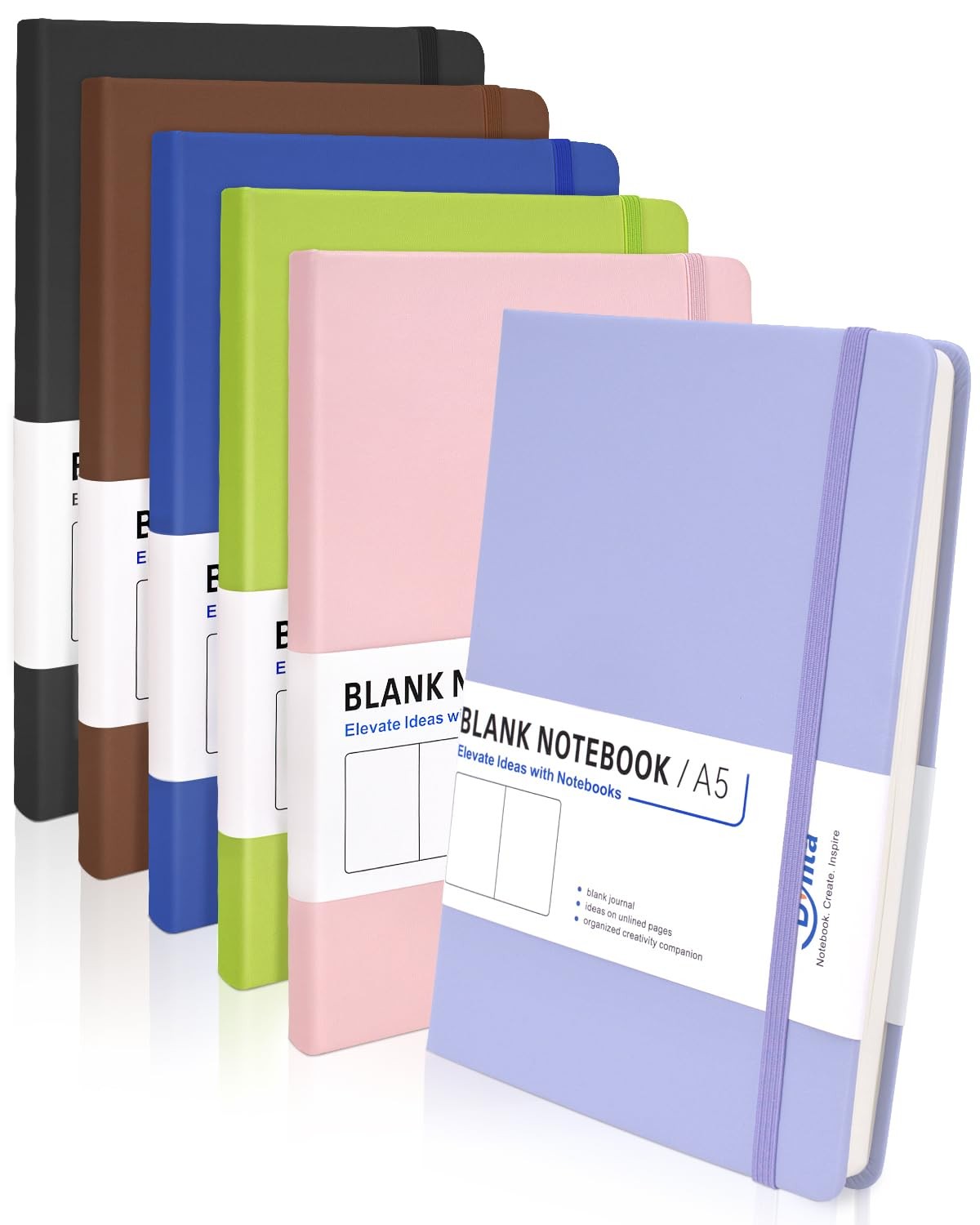 Dynta Blank Journal Notebooks for Women Men, 6 Packs A5 Hardcover 6 colors