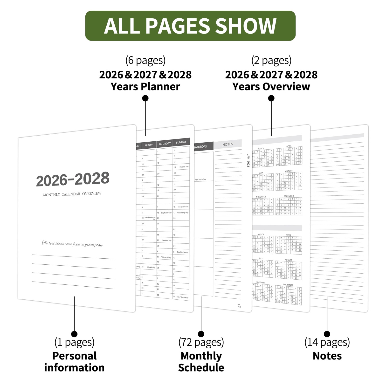 2026-2028 Monthly Planner – 3 Year Monthly Planner 2026-2028, Jan. 2026 – Dec. 2