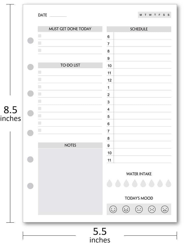 100 Sheets 5.5×8.5 Inch Daily To Do List Paper Undated 7Hole Mini Binder
