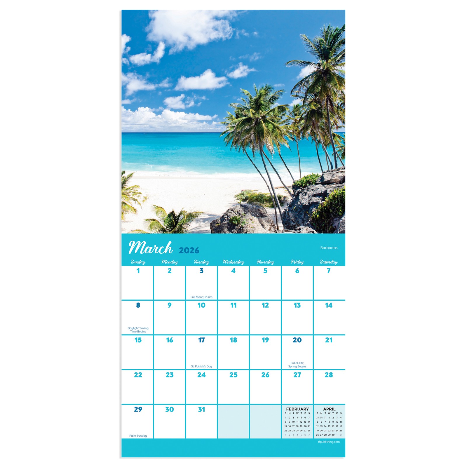 TF Publishing 2026 Tropical Beaches Mini Calendar with Monthly Grids