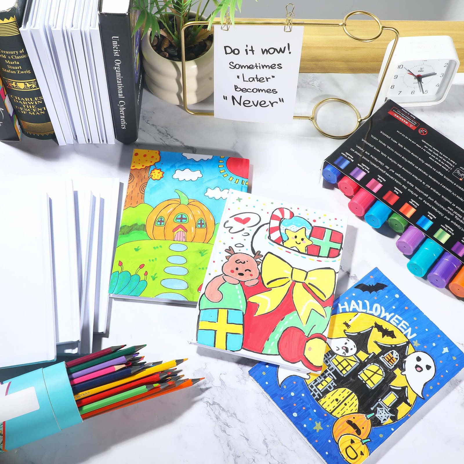 miikoul 6 Pack Hardcover Blank Book,100GSM White Books for Kids