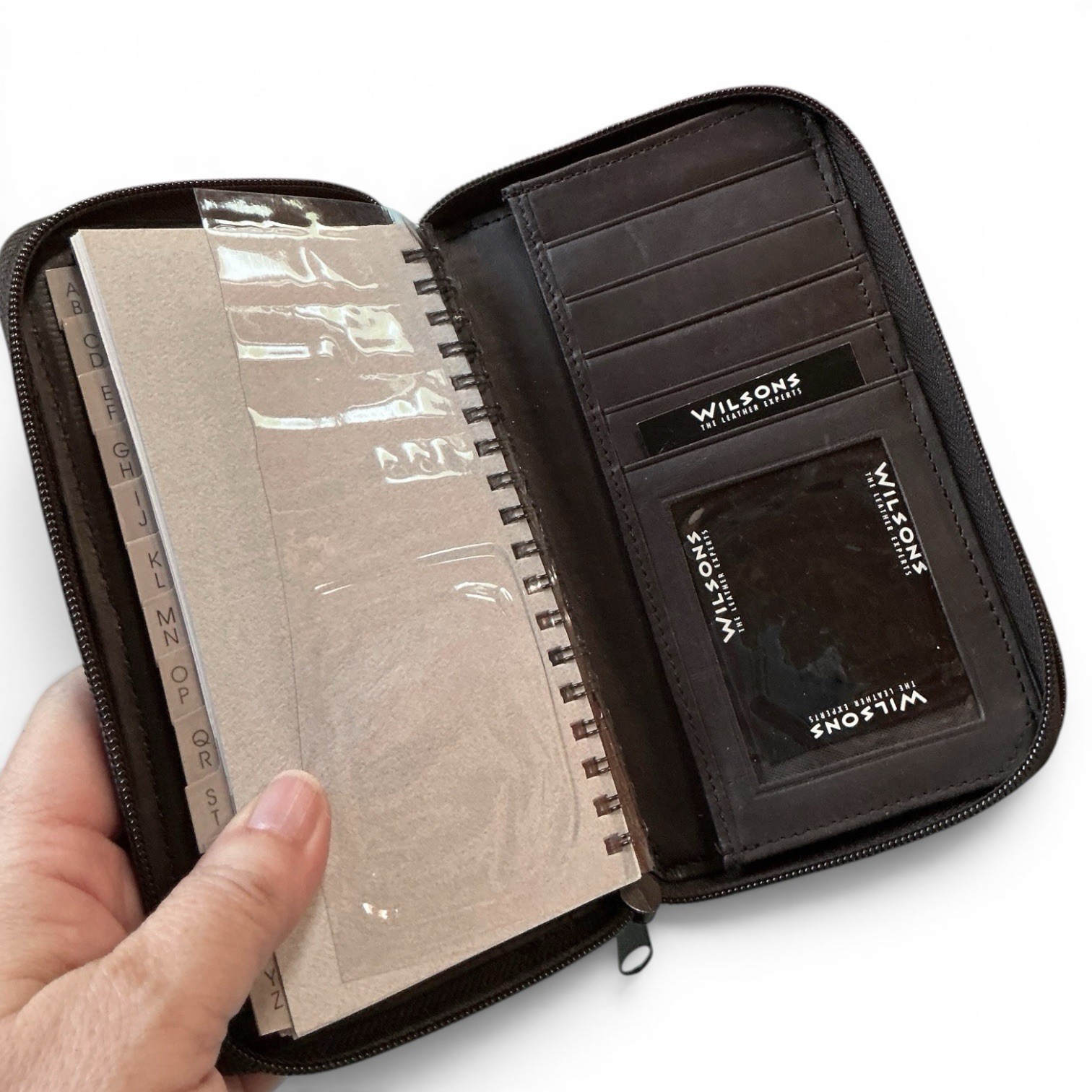 VTG Wilsons Leather Address Planner Notepad Credit Card Wallet Full Zip 4.5”x7”