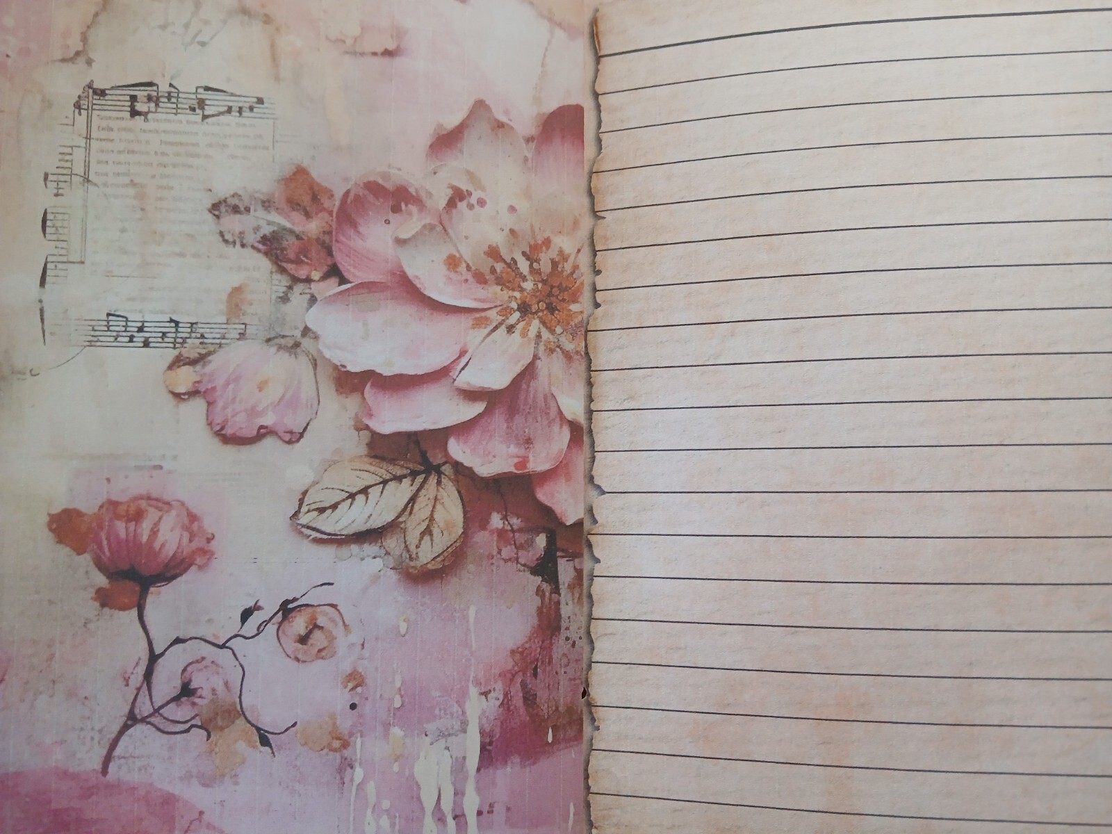 Junk Journal Booklet “3D FLOWERS 2″ Lg 6″x9” 40pg Dimensional Florals In Pink