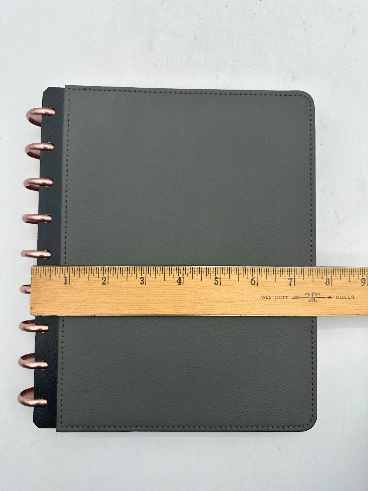 Inkwell Press Disc Bound Planner Grey Vegan Leather Cover Rose Gold Discs
