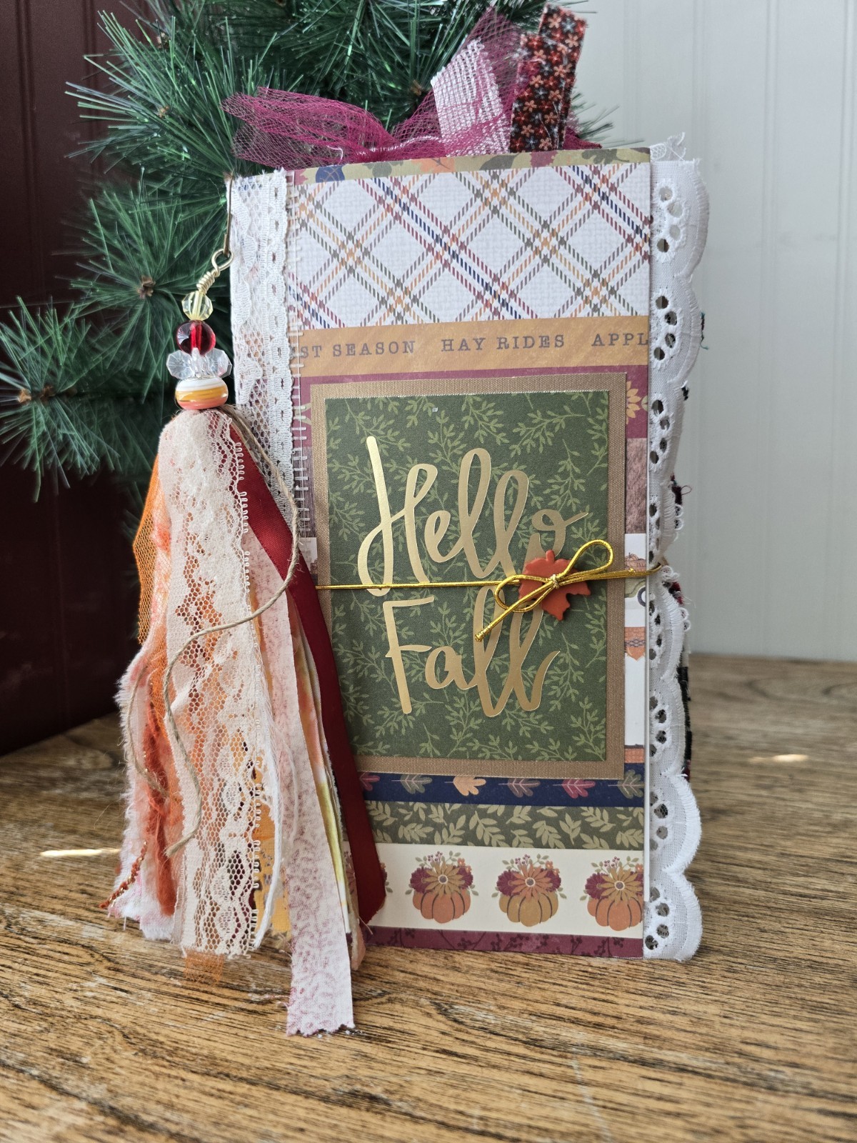 Hello fall handmade junk journal, Mixed Paper Art Journal, Premade Scrapbook