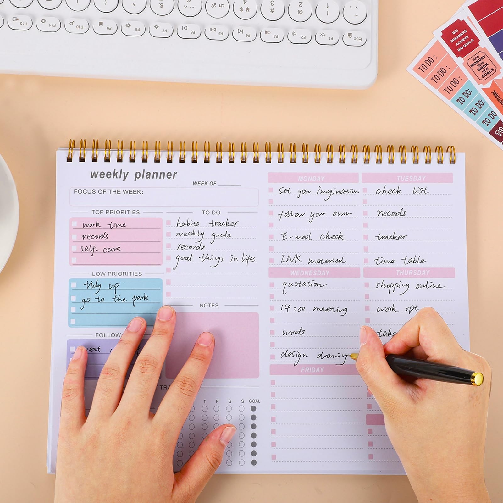 Weekly To Do List Notepad, 8.5”x11” Desk Planner 8.5×11 inches, Pink