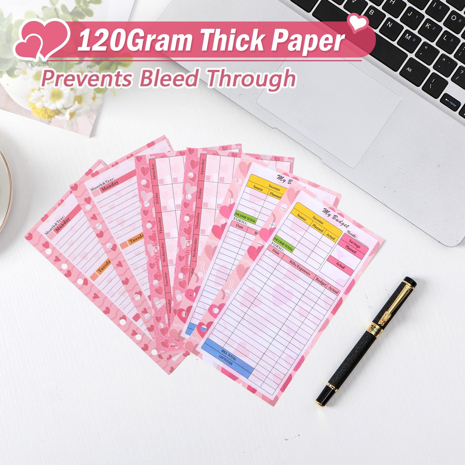 Toplive 3 Pack A6 Planner Refill Paper & Budget Sheets, Monthly 3 Pack, Pink