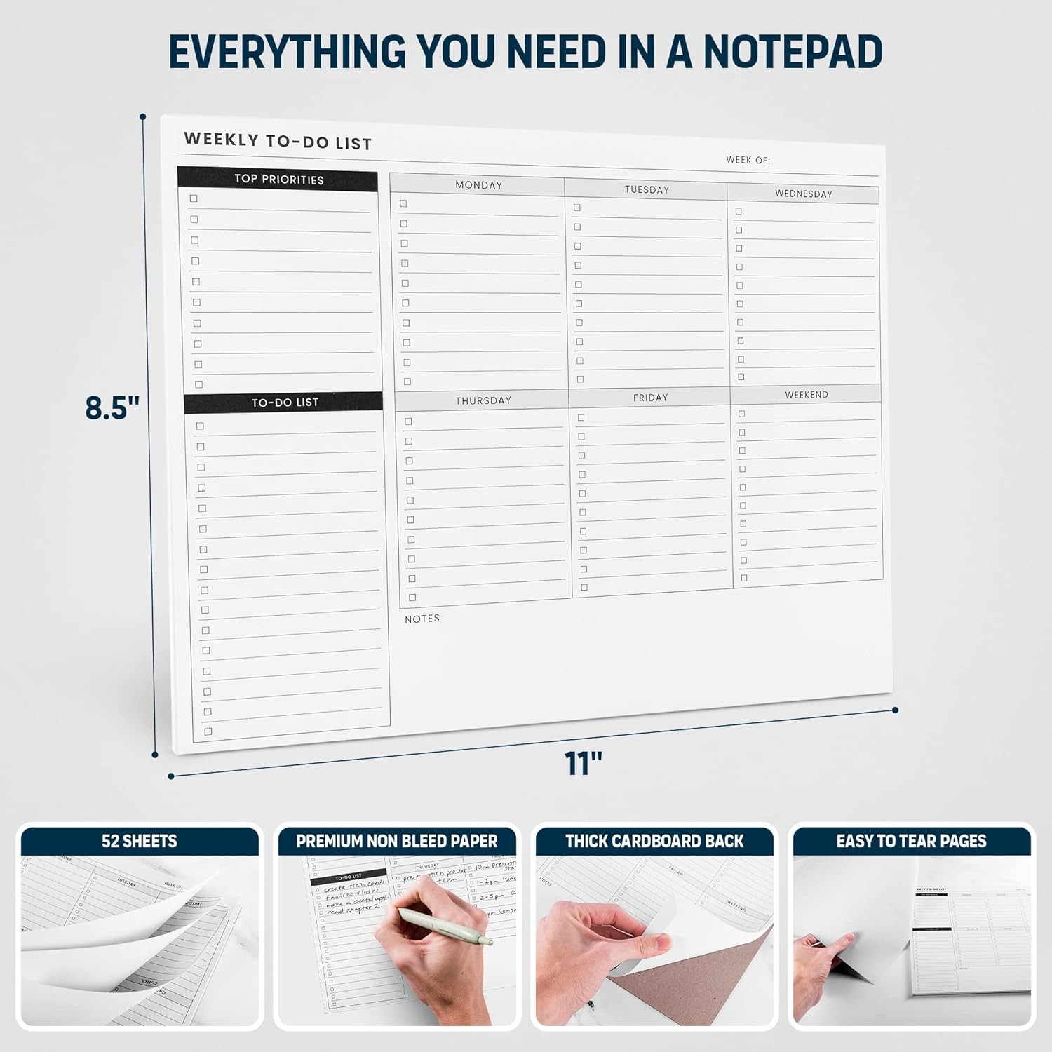 Weekly Planner Pad: To Do List Desk Notepad with Multiple Sections – 8.5×11″ 52