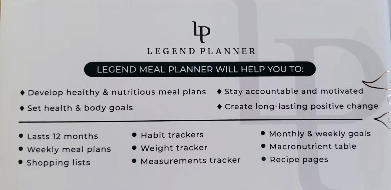(6) Legend Planner ~ Meal Planner A5 Nutrition Journal w/Grocery List & Stickers