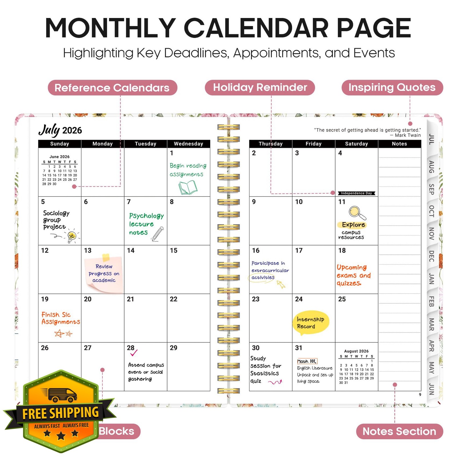 Taja Planner 2026-2027 6.3″x8.5″ Wildflowers