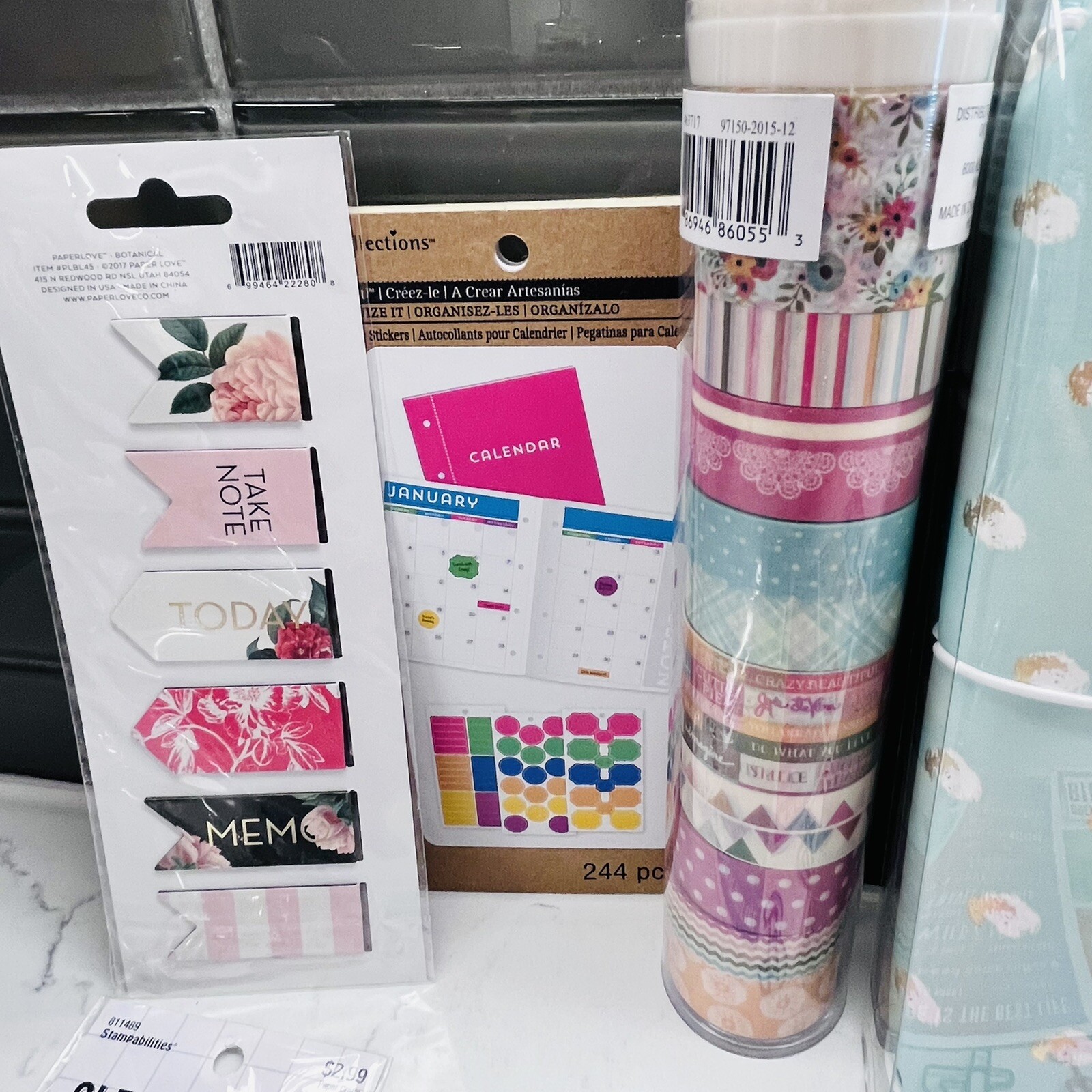 Agenda 52 Traveler Notebook Planner Mint, Washi, Stickers, paperclips, stamps