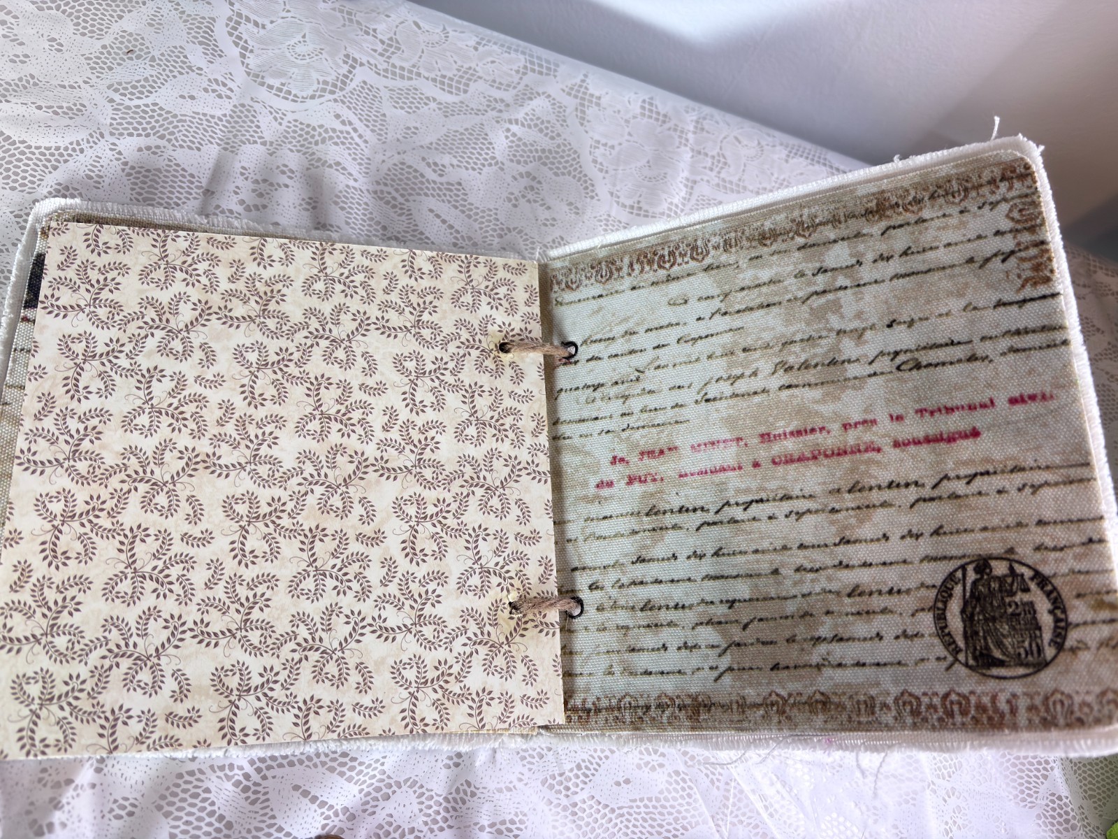 Handmade Junk Journal Archangel Gabriel 7×7 140 pages fabric cover rope tied