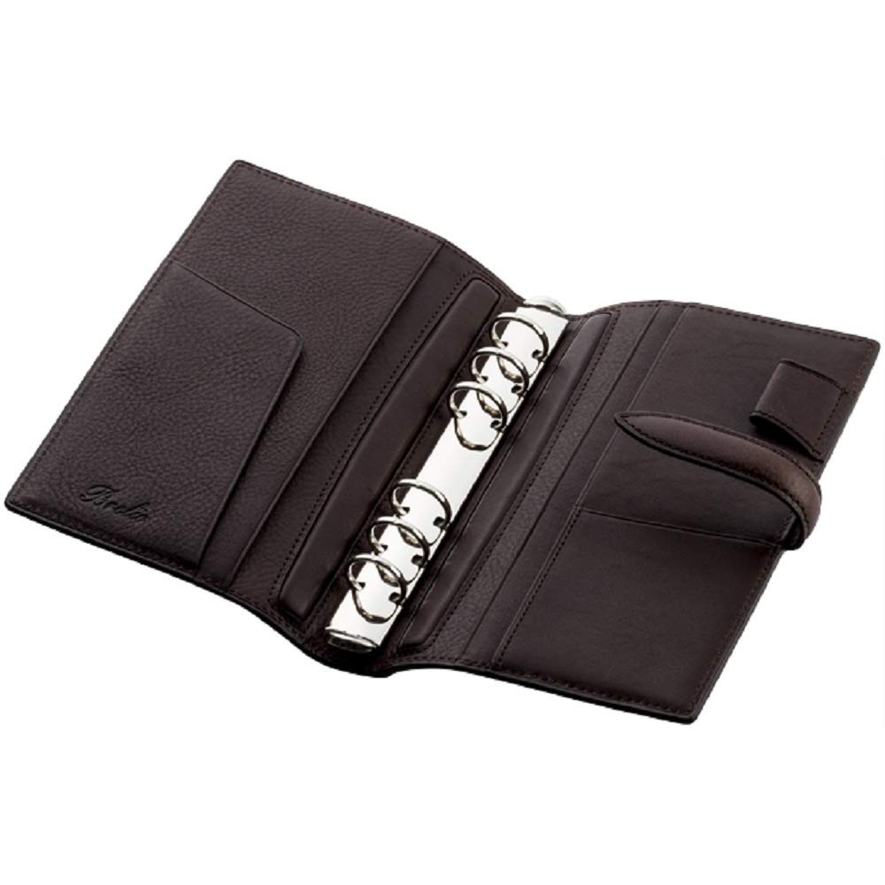 Brelio Minerva Box Leather Bible Size 19mm Ring Planner Organizer Chocolate