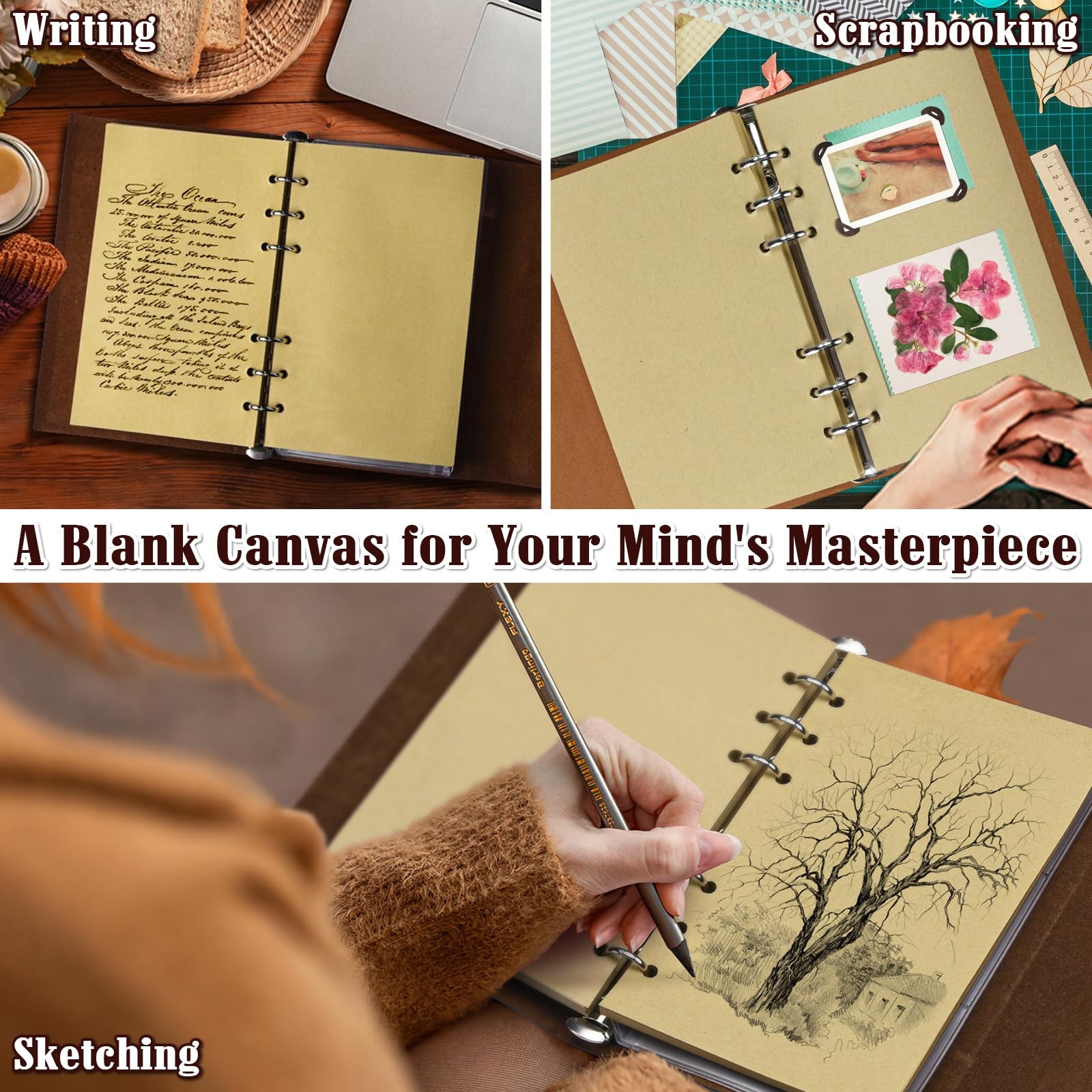Leather Journal Refillable, MALEDEN Premium Spiral Notebook Classic Binder