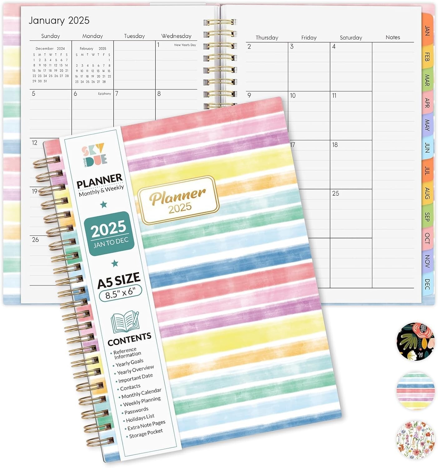 2025 Planner – A5 Weekly Monthly Planner, January 2025 December 2025, 6″ x 8.5″